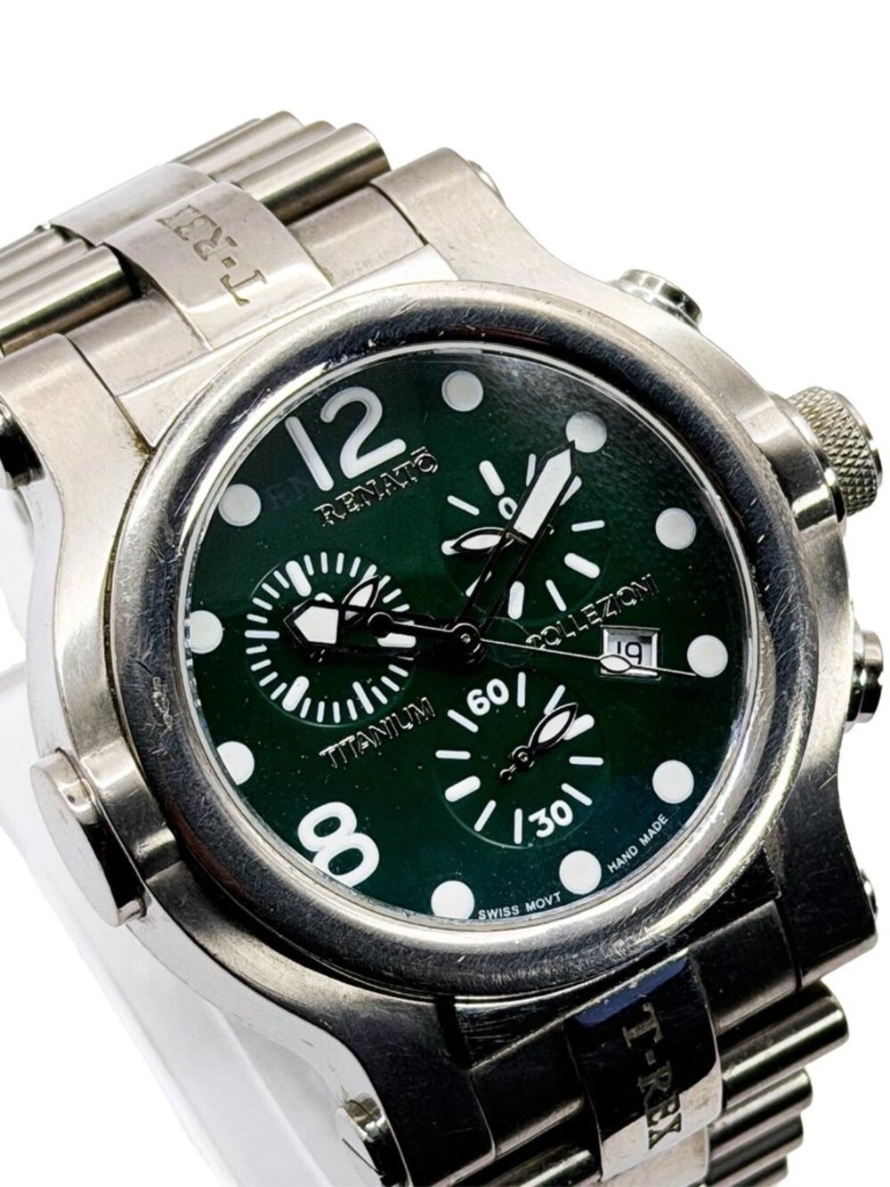 RENATO COLLEZIONI Mens T-REX TITANIUM Watch W/Green Swiss Movement Retro Classic